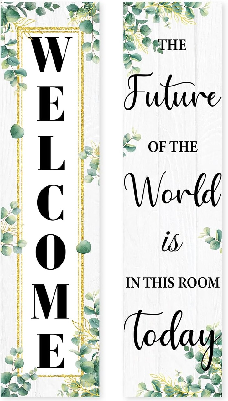 Eucalyptus Classroom Welcome Poster Set – 2PCS Inspirational Bulletin Board Banner, Positive Back to School Classroom Wall Decor for Elementary & Middle School, Teacher Supplies & Learning Center Decorations